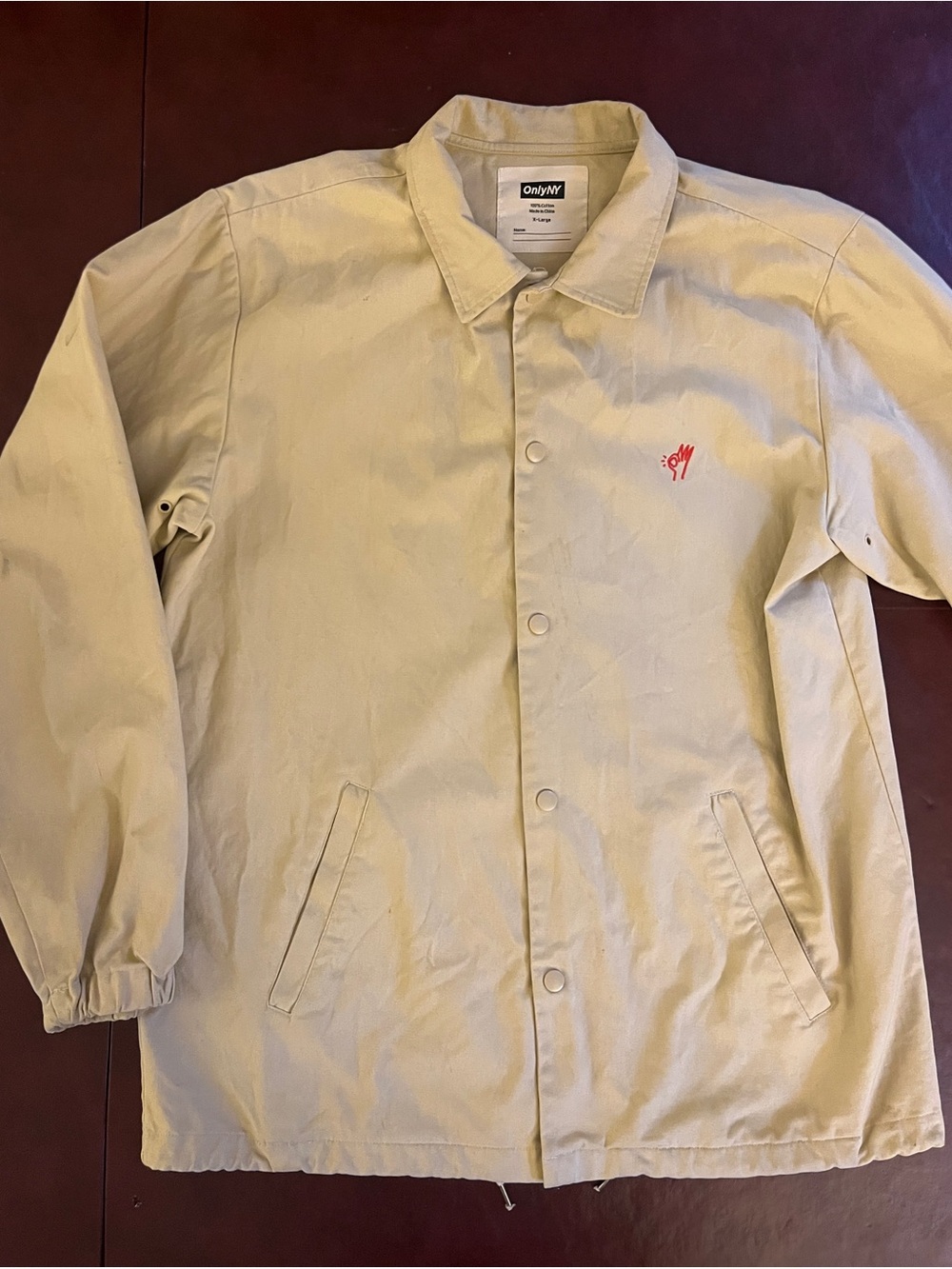 OnlyNY Men's XL Tan Coat with Orange Embroidery. Spring/Summer/Fall. 2010s.